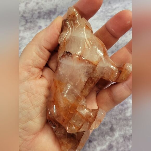 Green Jade & Fire Quartz Wolf - Picture 7 of 16